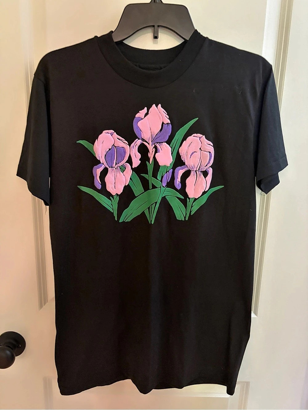 Vintage 80s Hanes Fifty-Fifty Iris Floral Puff Print T-Shirt USA M 38-40